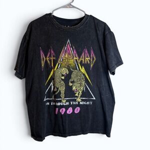 Def Leppard 1980 In Through The Night Band Tee Black‎ Graphic Rock Shirt L